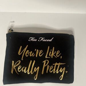 Too Faced Black Cosmetic Bag with Gold Lettering